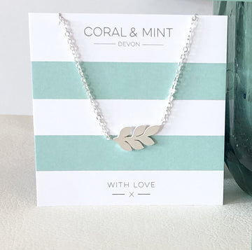 Leaf Necklace  Coral and Mint